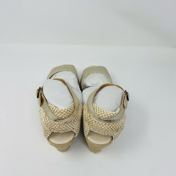 NWT Soludos Sandals Open Toe Midwedge Linen in Platinum Size 9 - Picture 10 of 11